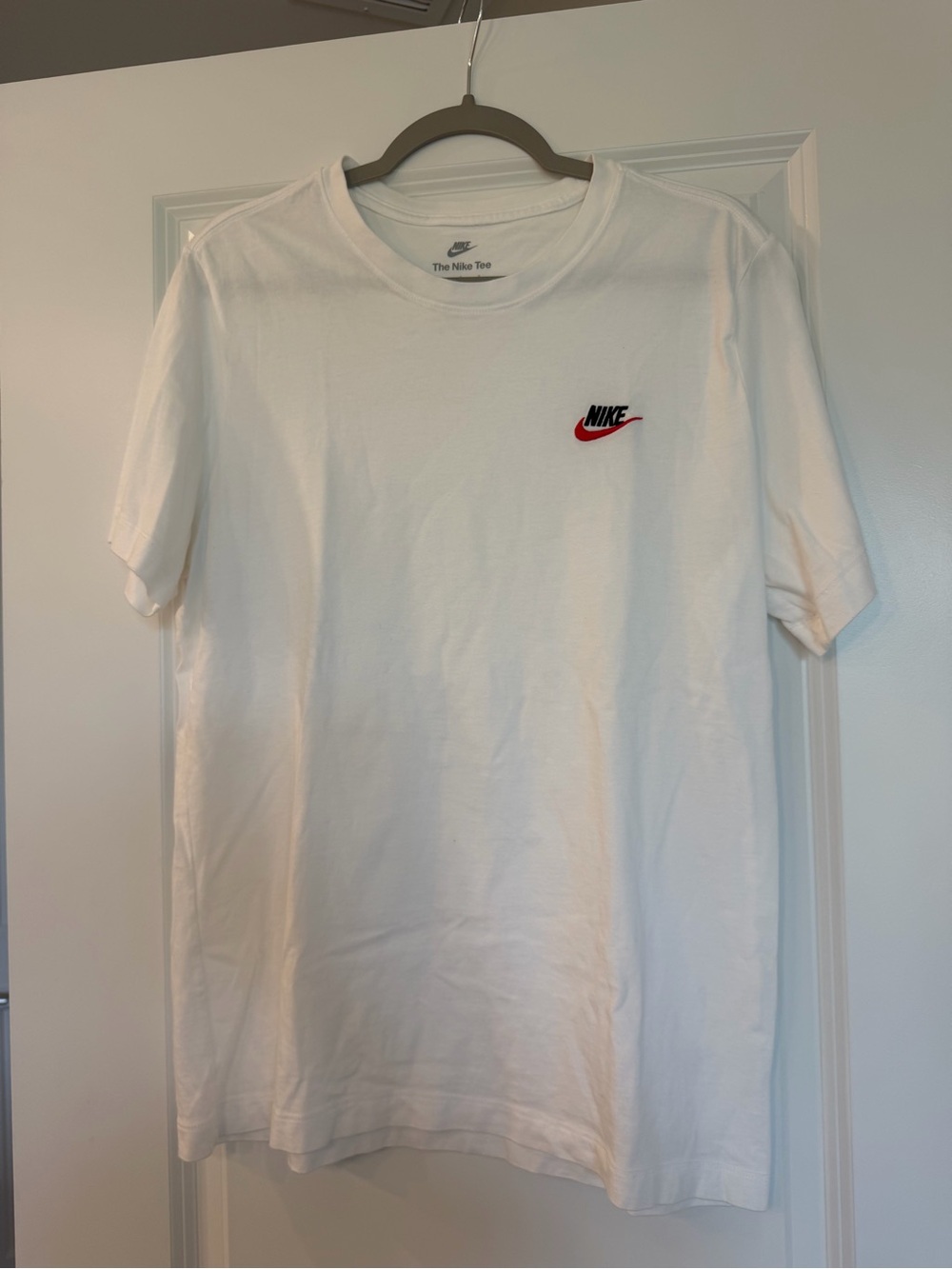 Nike White Short Sleeve Tee with Red & Black Swoosh - Never Worn!